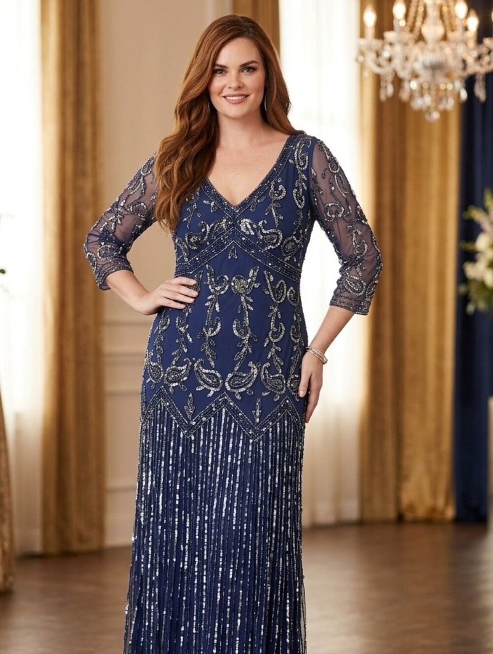 Roaman's Elegant V Neck Beaded Evening Gown Dress 22W